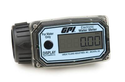 GPI - 01N31GM nylon turbine water flowmeter with digital LCD display, 3-30 GPM, 1-inch FNPT inlet/outlet