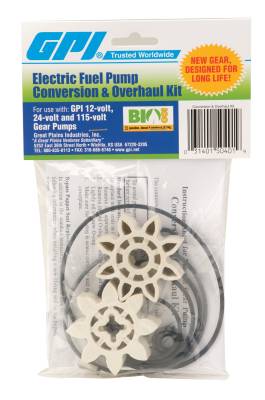 GPI - Conversion & Overhaul Kit includes two gears, the drive key and replacement seals for the gear cover, motor shaft (use motor shaft seal to convert existing pump to B100 compatible), poppet, strainer and switch coverplate.