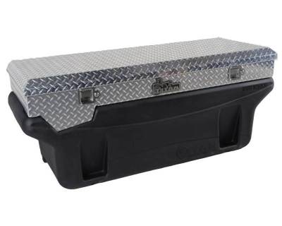 Titan Fuel Tanks - Titan Fuel Tanks Compact Locking Aluminum Diamond Plate toolbox secures two compartments (9901170)