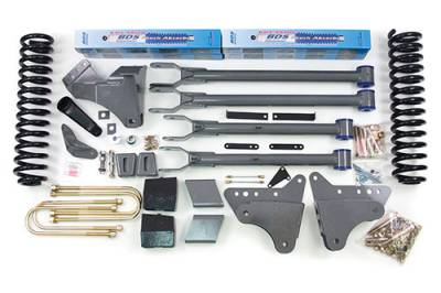 BDS 4 Inch Lift Kit w/ 4-Link, NX2 Shocks, and Rear Block Kit for Ford F250/F350 Super Duty w/o Overloads (05-07) 4WD Diesel (345H)