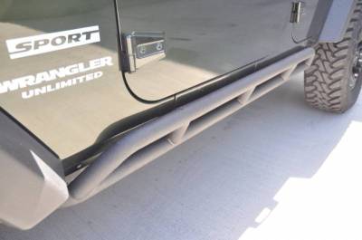 DV8 - Steel Rock Guard/Sliders   Black   2007-2018    Wrangler  JK  4 Door  (SRSOTB-01)