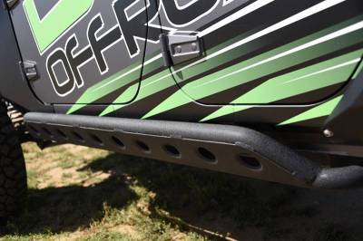 DV8 - Steel Rock Guard/Sliders   Plated w/ Holes   2007-2018   Wrangler  JK  4 Door   (SRSOTB-04)