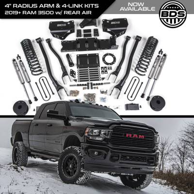 BDS 4 Inch Lift Kit w/Radius Arm and Fox Shocks for Ram 3500 w/Rear Air Ride and 6 Bolt Indexing Ring (19-24) 4WD Diesel (1718H)